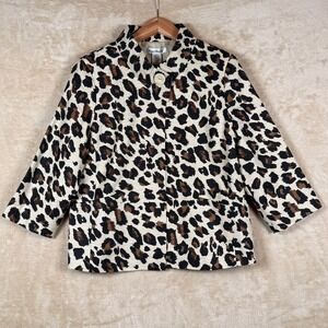 Susan Bristol Leopard Print Silk‎ Blend Blazer Jacket Women's Business Casual